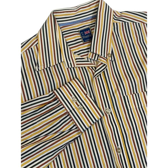 T‎ Harris London Long Sleeve Striped Button Down Mens XL 100% Cotton - Picture 1 of 6